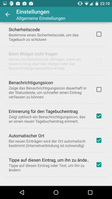 In den Einstellungen wählst du zum Beispiel die Anzeige eines Benachrichtigungs-Icons aus, um schneller Einträge zu verfassen. Ebenfalls änderst du das Design der App.