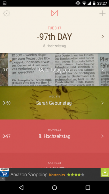 Deine eingetragenen Termin werden untereinander mit einem Countdown gelistet. 