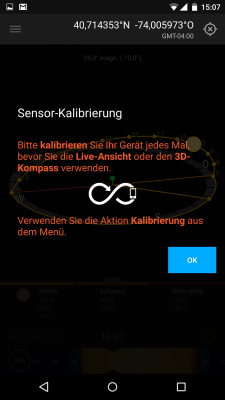 Vor jedem Klick auf die Live-Ansicht oder den 3D-Kompass ist eine Kalibrierung notwendig. 