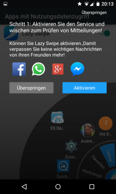 Über mehrere Schritte aktivierst du die Dienste von Lazy Swipe.