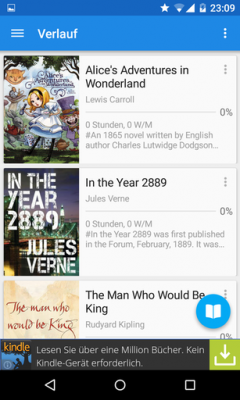 Der Verlauf zeigt dir deine heruntergeladenen Bücher an.