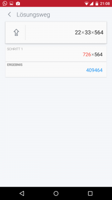 Der Lösungsweg wird schrittweise und verschiedenfarbig dargestellt.