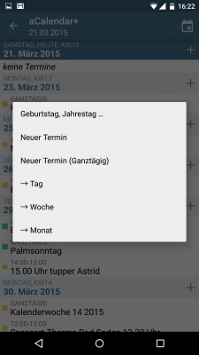 Der Punkt Agenda zeigt alle deine anstehenden Termin der nächsten Wochen. Über den Plus-Button hinter der jeweiligen Woche trägst du neue Termine ein. 