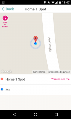Die Standortanzeige kann auch auf der Karte stattfinden. 