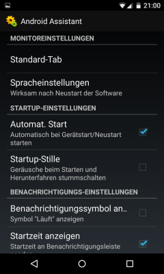 In den App-Einstellungen wählst du z.B. aus ob während des Startens und Herunterfahrens das Telefon stumm geschaltet werden soll.