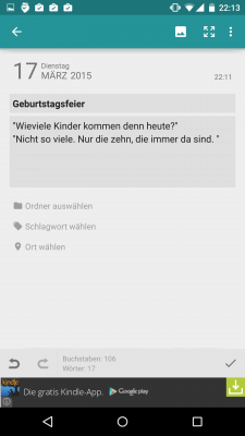 Nachdem ein Eintrag gemacht wurde sortierst du ihn in einen Ordner und fügst Schlagworte hinzu. 