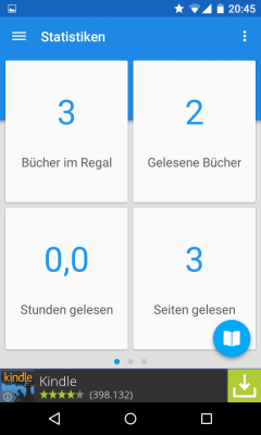 Die Statistik zeigt an, wie viele Bücher du bereits gelesen hast und wie viele ungelesene sich in deinem Regal befinden. 