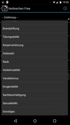 Unterschiedliche Delikt-Typen stehen zur Auswahl.