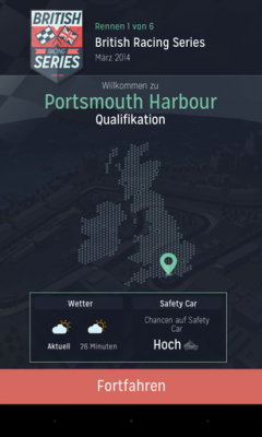 Es geht los zur Qualifikation. Du erhältst das aktuelle Wetter und ob eine Safety-Car-Phase möglich ist.