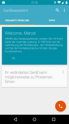 Google hat erkannt, dass das Nexus-Gerät gerootet ist, und schlägt ein Zurücksetzen auf die Werkseinstellungen vor.