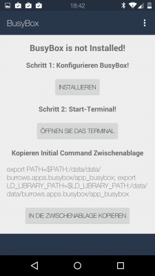 BusyBox Install führt das BusyBox-Binary nicht systemweit sondern als Nutzer in einem Terminal aus.