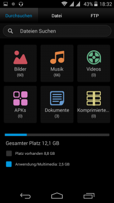 Der vorinstallierte Dateimanger sieht schön aus und bietet auch einen intergrierten FTP-Server für den schnellen Dateitransfer im eigenen WLAN.