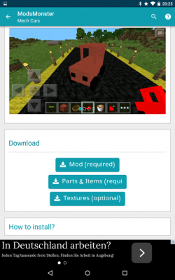 ModsMonster ist dein Freund, wenn du Minecraft PE mit einem Auto ergänzen möchtest.