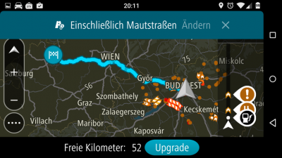 Die Route für den Rückweg. Alternativen schlägt TomTom Go mobile in der Grundeinstellung keine vor.