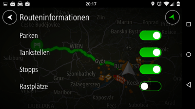 Die App informiert auf Wunsch auch über Autobahnraststätten.
