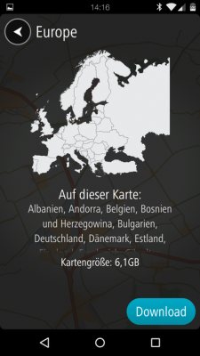 Ganz Europa benötigt 6 GByte Speicher. Aber keine Angst, du kannst die meisten Länder auch einzeln herunterladen.