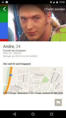 Du klickst das Profil an und siehst, wann du der Person begegnet bist, oder wie weit ihr voneinander entfernt seid.