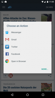 Jeder Beitrag kann bei Bedarf über die sozialen Dienste, per SMS, oder E-Mail geteilt werden. 