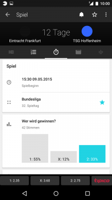 Du hast nun die Möglichkeit den Sieg vorherzusagen und weitere Informationen zu deinem Team zu bekommen.