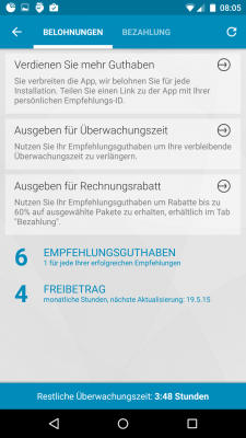 Durch weiterempfehlen der App erhältst du weitere kostenlose Überwachungszeit.