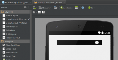 Die Einstellungen zur Activity. Die Vorschau in Android Studio ist immer mit etwas Vorsicht zu genießen.