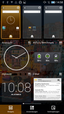 Eine Mischung aus HTC Sense und reinem Android 4.4. Der Carefree-Launcher macht einiges anders und besser.