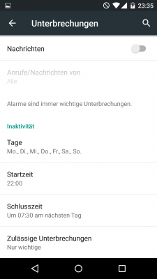 In den Einstellungen von Android 5 kannst du die gewünschten Ruhezeiten einstellen.