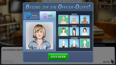 Du stellst dir nach der erfolgreichen Verhaftung einen eigenen Polizei-Charakter zusammen.