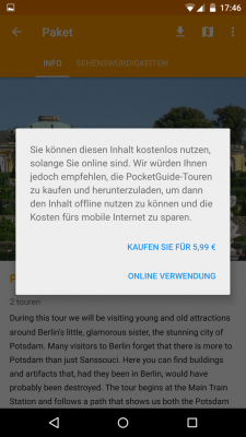 Um die Audio-Touren auch offline nutzen zu können ist es notwendig, diese per In-App-Kauf zu erwerben.