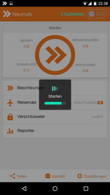 Die App startet die Beschleunigung für einen schnelleren Zugang zum Internet. Dies geht im WLAN sehr schnell.