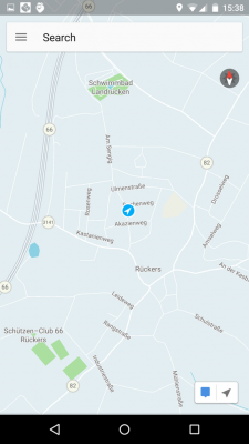 Die App zeigt dir mittels Standortbestimmung deinen aktuellen Standort an.