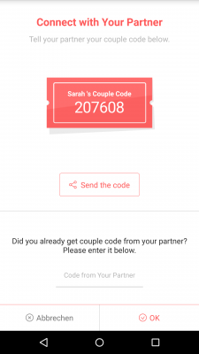Du und dein Partner erhalten einen Code, um sich miteinander zu verbinden.