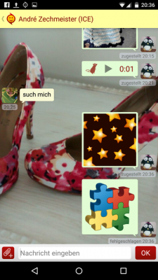 Du versendest Nachrichten, Bilder, Sprachnachrichten oder Puzzles an deine Kontakte.