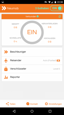  Der Beschleunigungsprozess ist nun aktiv. Das aktivierte VPN-Netzwerk siehst du anhand des kleinen Schlüssels in der Benachrichtigungsleiste.