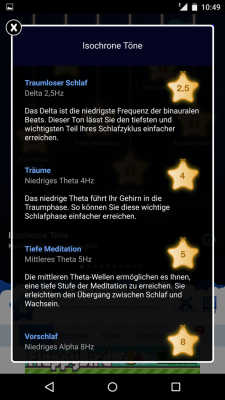 Der Info-Button erklärt dir, in welcher Frequenz deine Hirnwellen stimuliert werden.