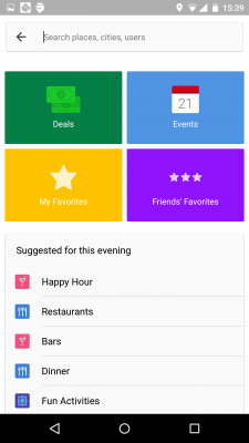 Mit einem Klick auf den Search-Button suchst du nach Städten, Bars, Restaurants oder andere Sehenswürdigkeiten.