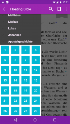 Im Menü sind die Bücher angeordnet. Mit einem Klick darauf gelangst du zu den einzelnen Kapiteln.