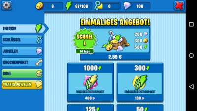 Mithilfe von Diamanten können Energie, Schlüssel oder Münzen erworben werden. 