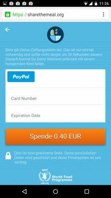 Eine Spende kann über PayPal oder deine Kreditkarte erfolgen.
