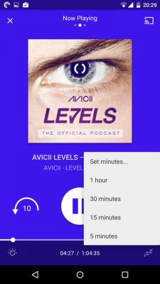 Der Sleep-Timer schaltet den Podcast automatisch aus.