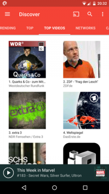 Die Videos können mittels ChromeCast auf deinem Smart-TV abgespielt werden.