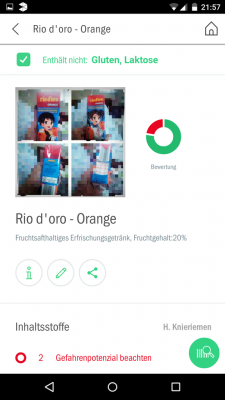 Die App zeigt sofort das dazugehörige Produkt mit allen Warnungen. 