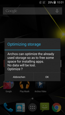 Auf Wunsch packt Archos die Dateien vom internen Speicher automatisch auf die microSD-Karte.
