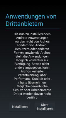 Beim ersten Setup informiert das System über die Installation zusätzlicher Apps.