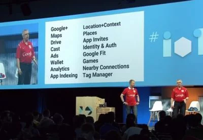 Liste einige Top-Programmierschnittstellen von Google Play Services. Bildquelle: Livestream von der Google I/O.