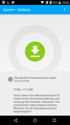 Empfangen hat uns das Alcatel direkt mit einem kleinen Update auf Android 5.0.2