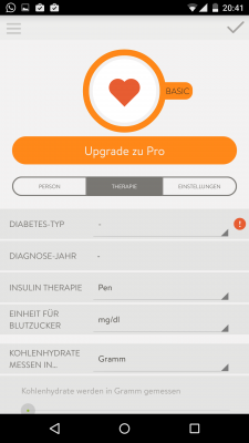 Bevor du beginnst, benötigt die App Angaben zu dir und deinem Diabetes.
