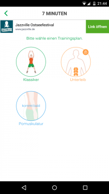 Über den Button mehr wählst du deinen Trainingsplan.