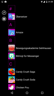 Per Fingerwisch nach links rufst du deine installierten Apps auf.