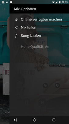 Um den Mix offline zu hören lädst du ihn mit einem Klick auf die drei Punkte herunter.